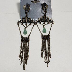 2/$30 Old Gold tone Fringed & Green Beads Drop Dangle Earrings - Chic  Jewelry